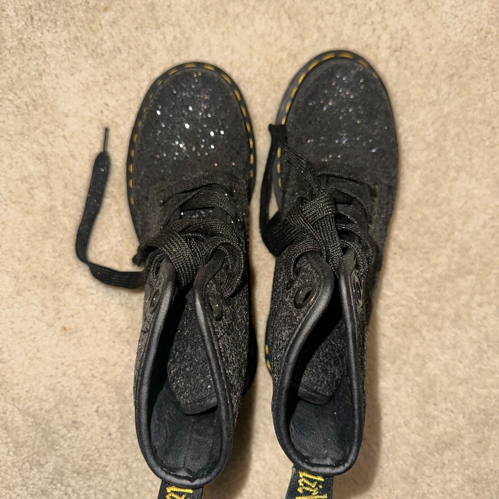 Dr. Martens Black Glitter Lace-Up Ankle Boots